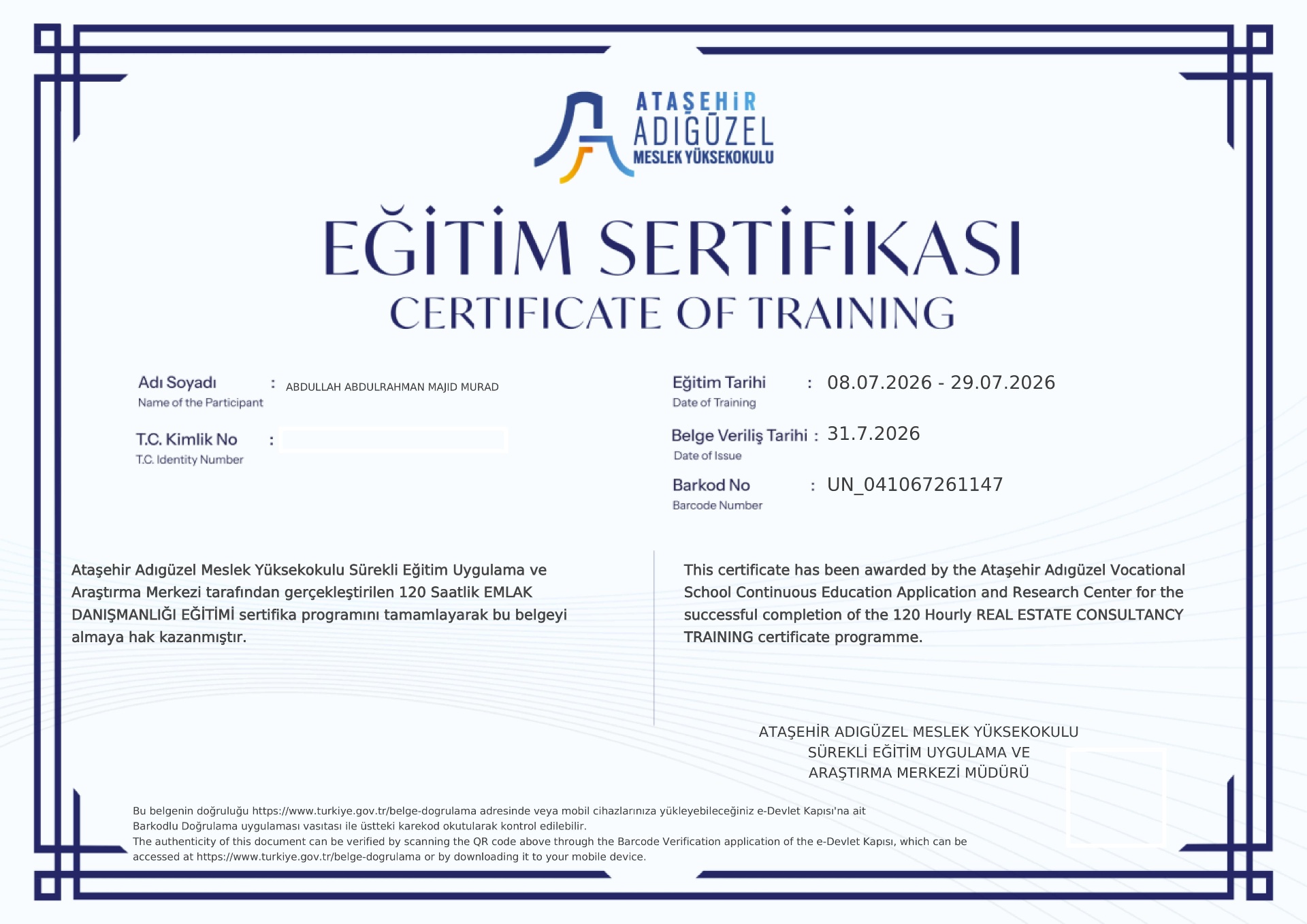 Real Estate Consultancy Training (120h)