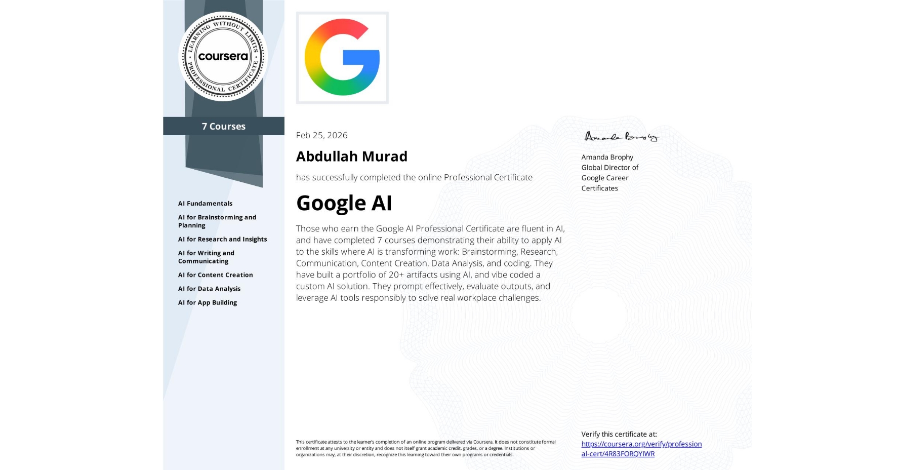 Google AI Professional Certificate
